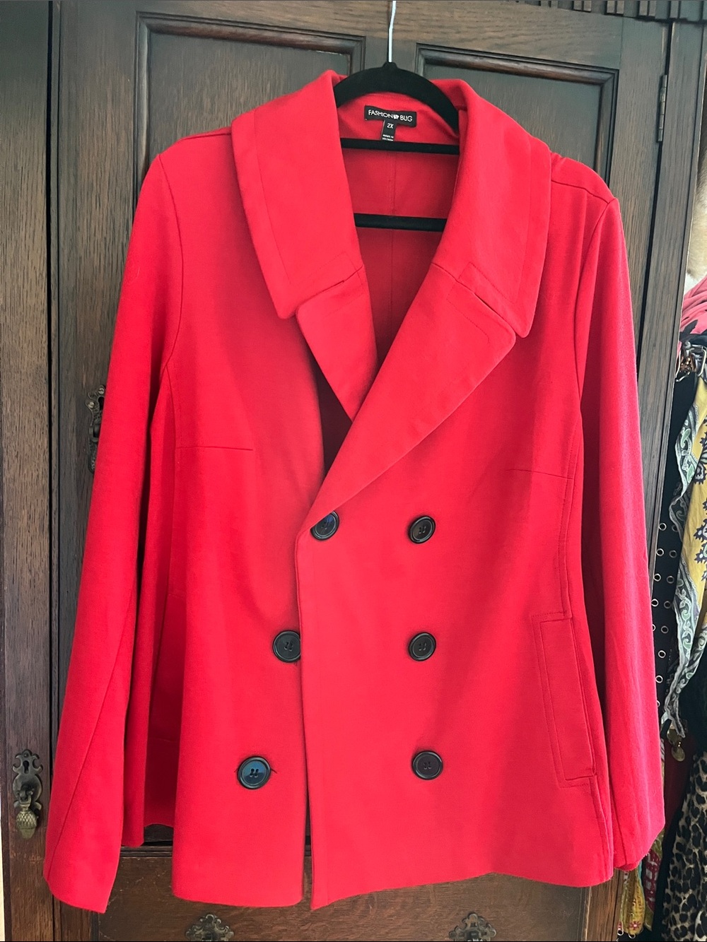 Fashion Bug Red Double-Breasted Peacoat
